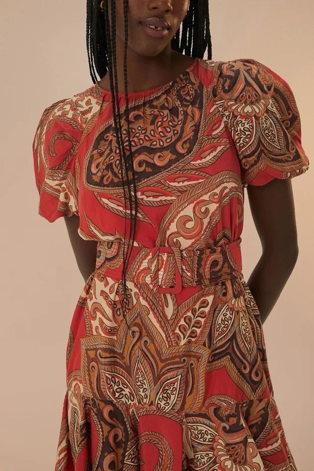 Leopard Paisley Burgundy Mini Dress Women Farm Rio Mini Dresses
