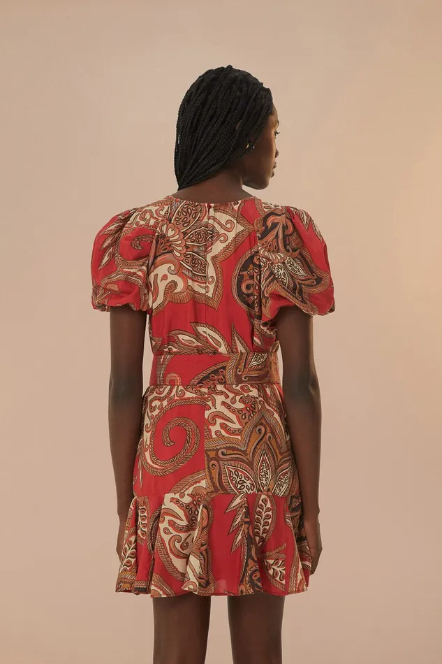 Leopard Paisley Burgundy Mini Dress Women Farm Rio Mini Dresses