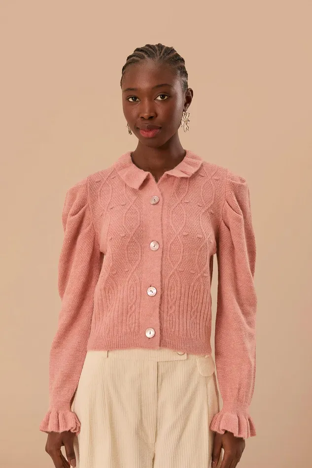 Light Pink Ruffle Knit Cardigan Women Farm Rio Cardigans