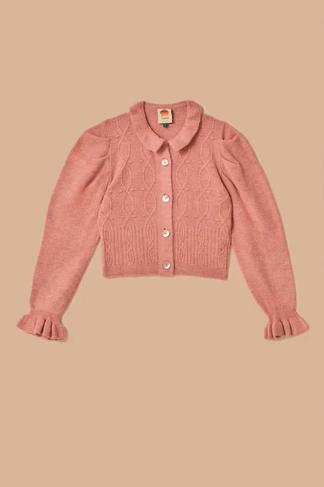 Light Pink Ruffle Knit Cardigan Women Farm Rio Cardigans