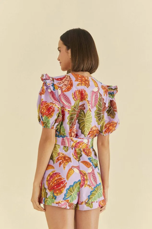 Lilac Beaks and Bananas V Neck Romper Women Farm Rio Rompers