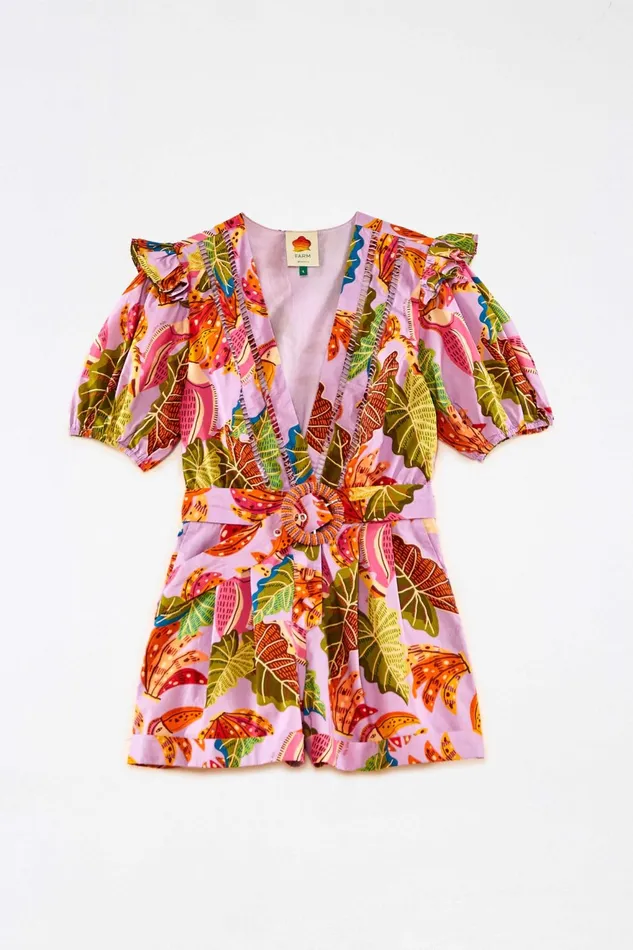 Lilac Beaks and Bananas V Neck Romper Women Farm Rio Rompers