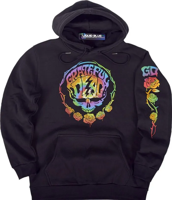 Liquid Blue Hoodie Men Deadhead Black Sleeve Printed Hoodie