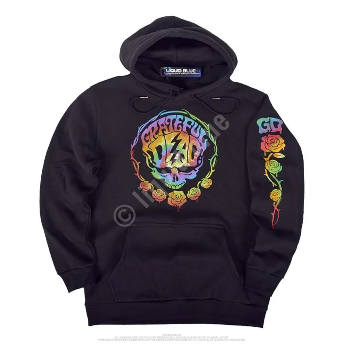 Liquid Blue Hoodie Men Deadhead Black Sleeve Printed Hoodie