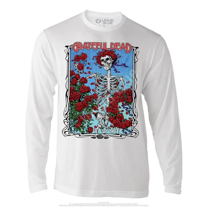 Liquid Blue Long Sleeve Men Bertha Wheel and Roses Long Sleeve Athletic White TShirt