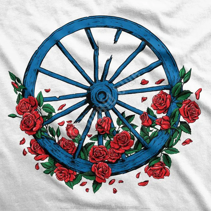 Liquid Blue Long Sleeve Men Bertha Wheel and Roses Long Sleeve Athletic White TShirt