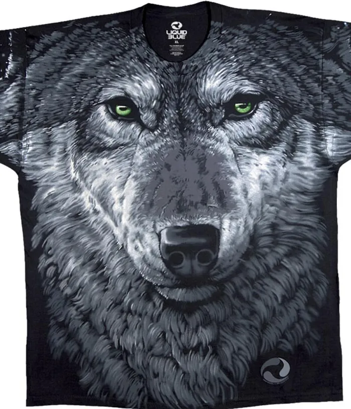 Liquid Blue TShirt Men Arctic Wolf Black TShirt