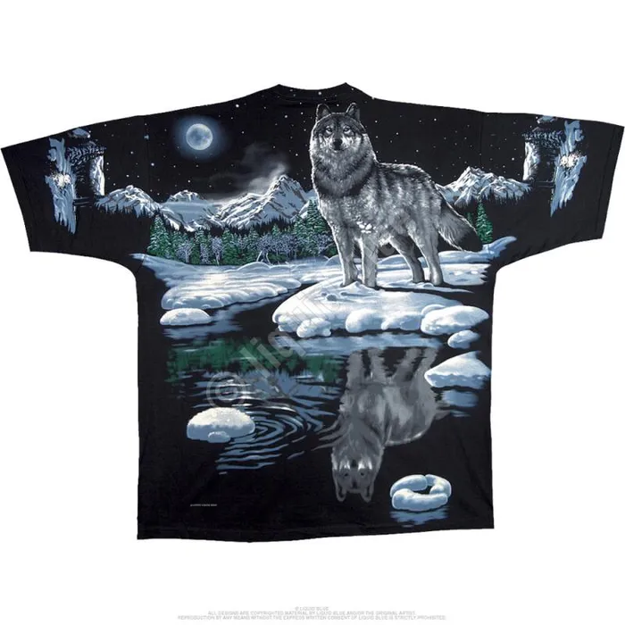 Liquid Blue TShirt Men Arctic Wolf Black TShirt