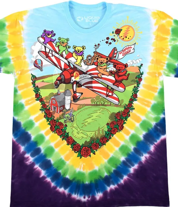 Liquid Blue TShirt Men BiPlane Bears TieDye TShirt