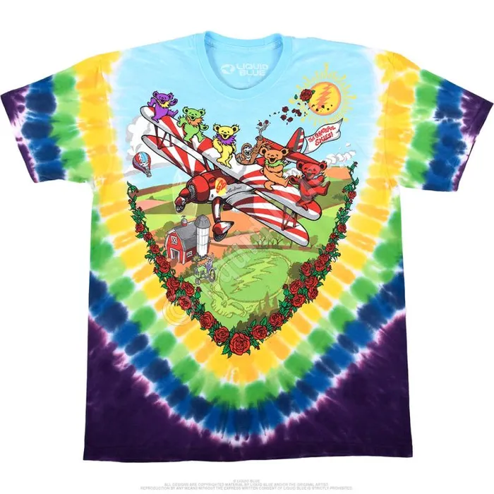 Liquid Blue TShirt Men BiPlane Bears TieDye TShirt