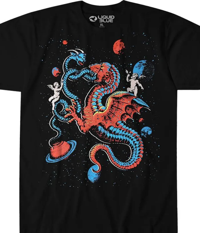 Liquid Blue TShirt Men Celestial Dragons Black TShirt