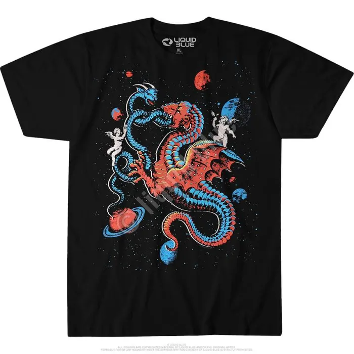 Liquid Blue TShirt Men Celestial Dragons Black TShirt
