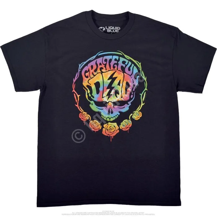 Liquid Blue TShirt Men Deadhead Black TShirt