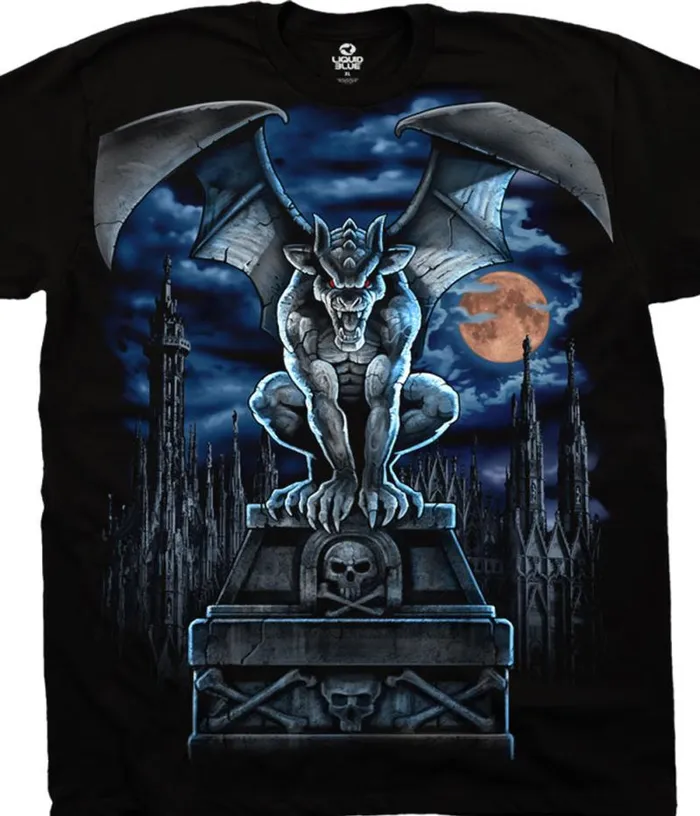 Liquid Blue TShirt Men Gargoyle Moon Black TShirt