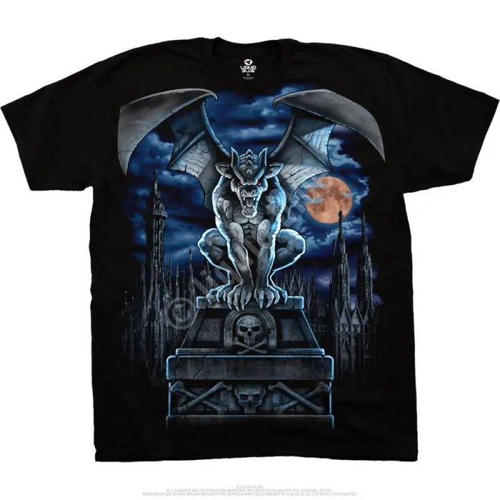 Liquid Blue TShirt Men Gargoyle Moon Black TShirt