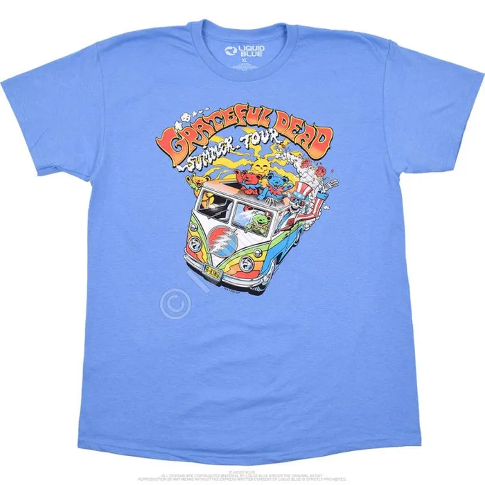 Liquid Blue TShirt Men Hippie Bus Blue TShirt