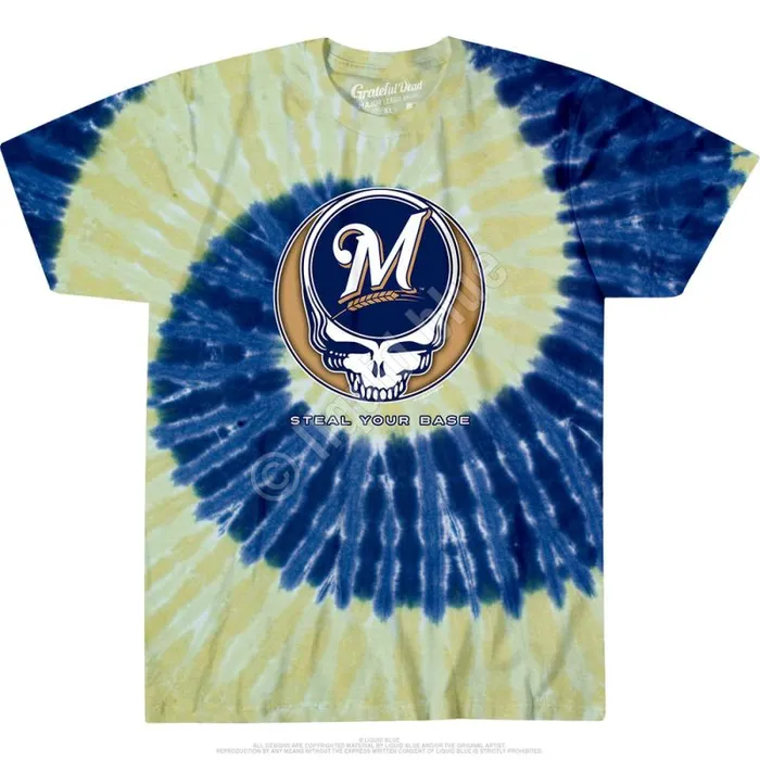 Liquid Blue TShirt Men Milwaukee Brewers Steal Your Base TieDye TShirt