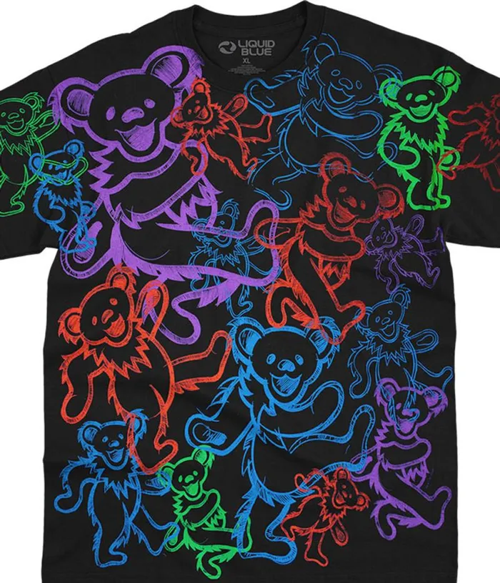 Liquid Blue TShirt Men Rainbow Bears Black TShirt