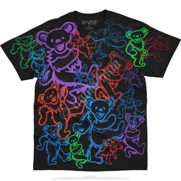 Liquid Blue TShirt Men Rainbow Bears Black TShirt