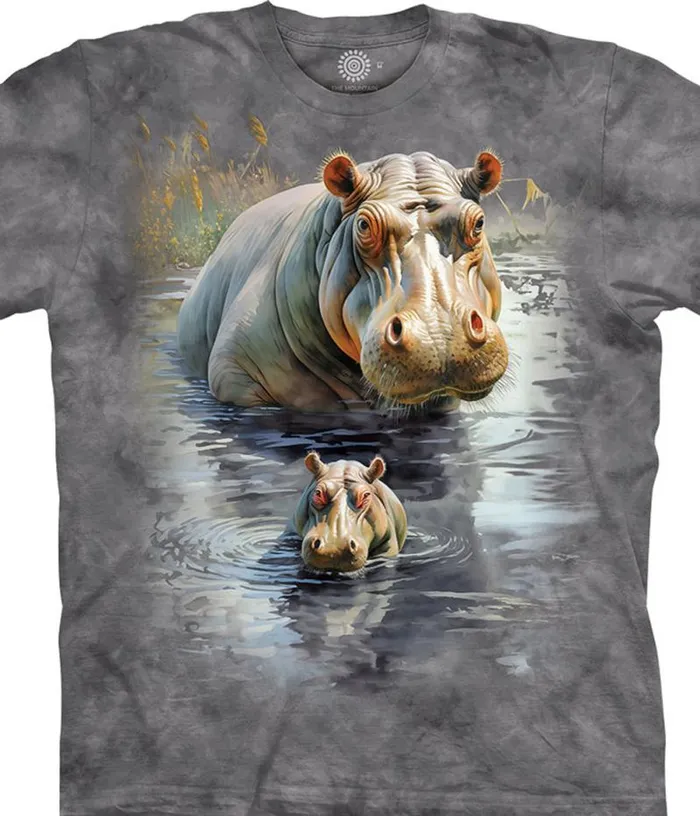 Liquid Blue TShirt Men River Hippos Classic Cotton TShirt