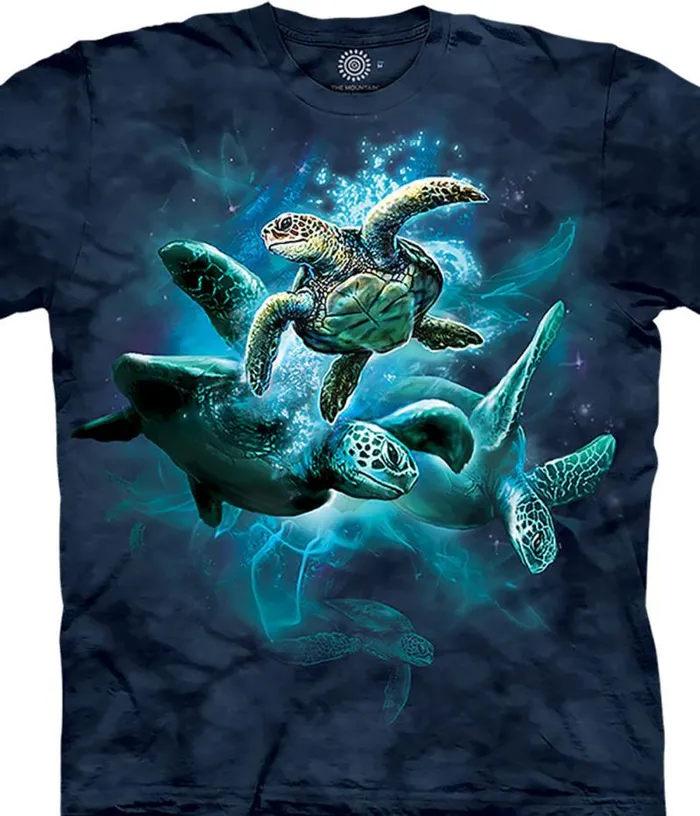 Liquid Blue TShirt Men Sea Turtle Collage Classic Cotton TShirt