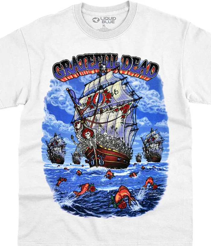 Liquid Blue TShirt Men Ship Of Fools White TShirt