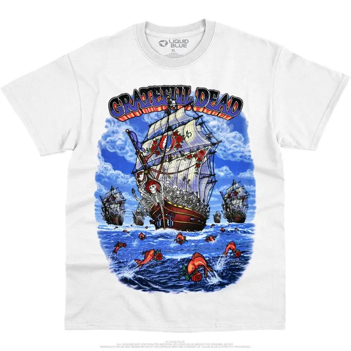 Liquid Blue TShirt Men Ship Of Fools White TShirt