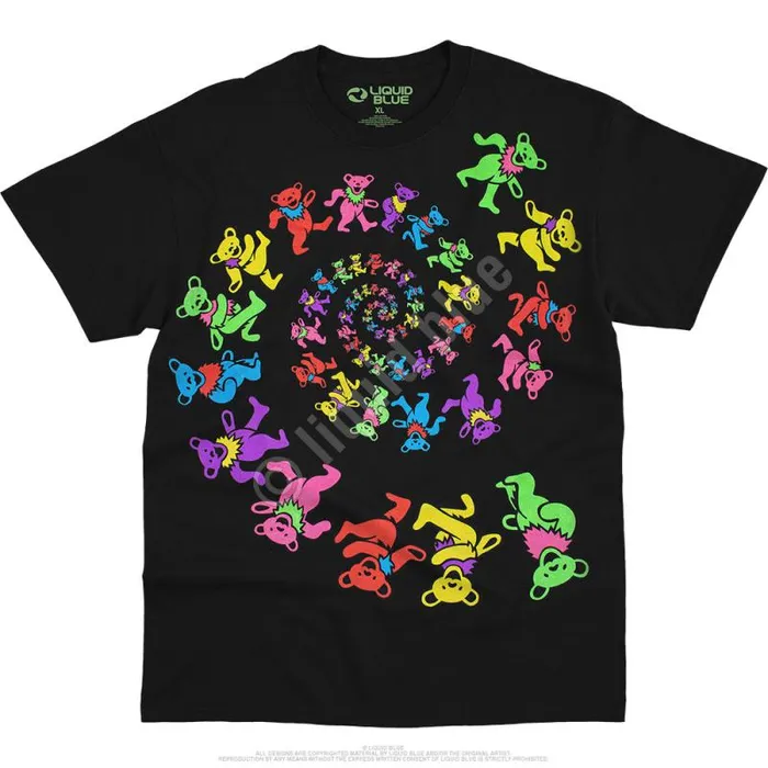 Liquid Blue TShirt Men Spiral Bears Blacklight Black TShirt