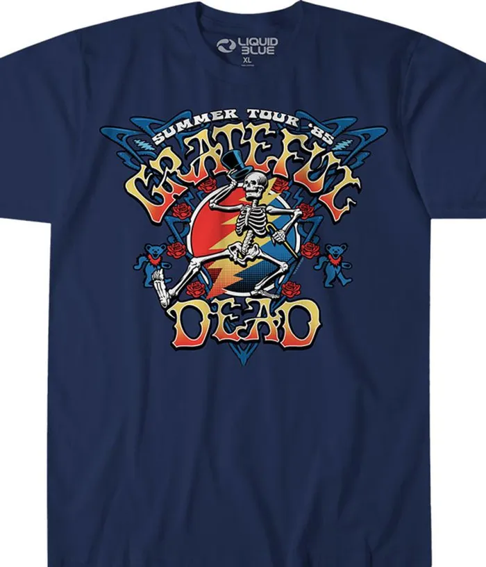 Liquid Blue TShirt Men Strutting Skelly Navy TShirt