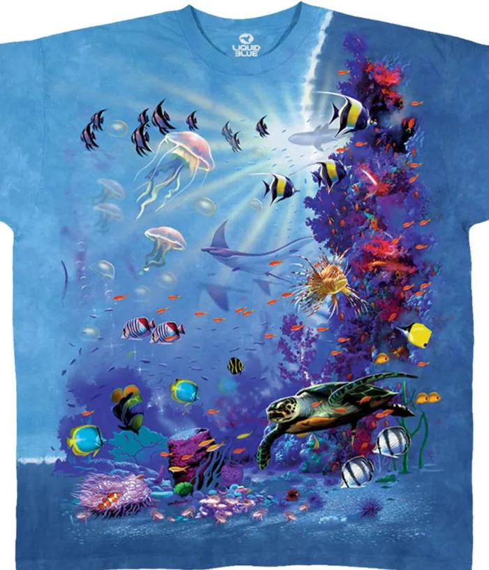 Liquid Blue TShirt Men Tropical Reef TieDye TShirt
