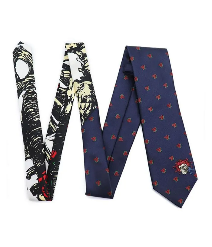 Liquid Blue Ties Accessories Navy Bertha Skull and Roses Tie