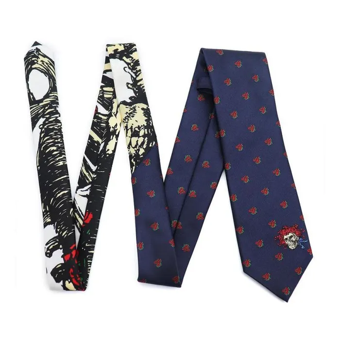 Liquid Blue Ties Accessories Navy Bertha Skull and Roses Tie
