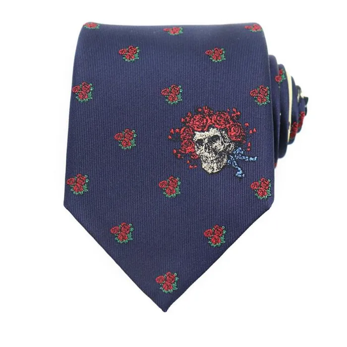 Liquid Blue Ties Accessories Navy Bertha Skull and Roses Tie