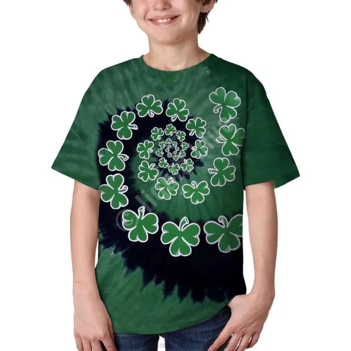 Liquid Blue Youth Kids Shamrock Spiral Youth TieDye TShirt