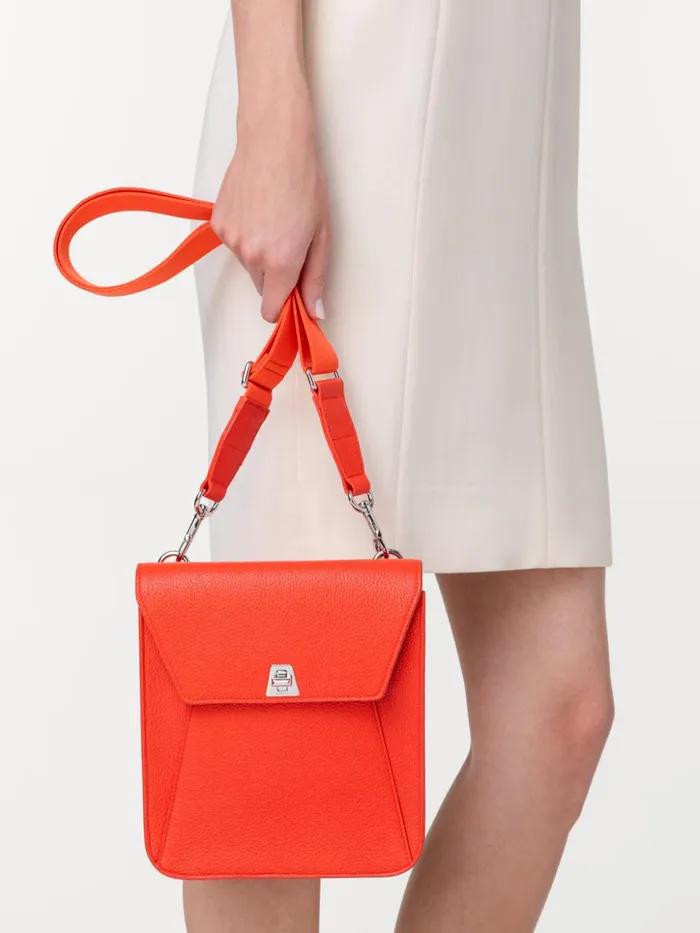 Little Anouk Messenger Bag In Cervocalf Leather Tangerine Women Akris Messenger Bags