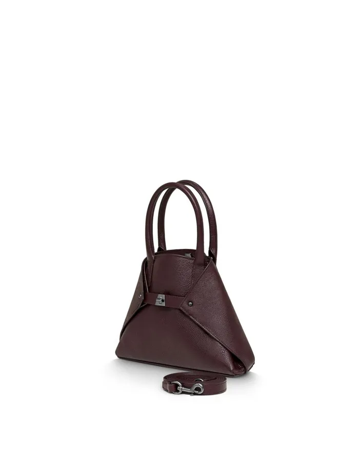 Little Messenger Bag In Leather With Graphite Colored Hardware Burgundy Women Akris Top Handle Bags