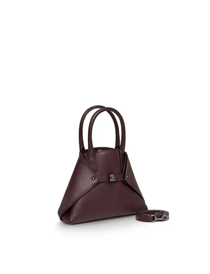 Little Messenger Bag In Leather With Graphite Colored Hardware Burgundy Women Akris Top Handle Bags