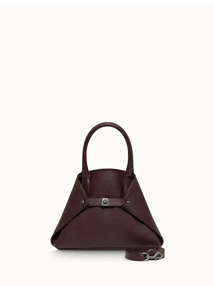 Little Messenger Bag In Leather With Graphite Colored Hardware Burgundy Women Akris Top Handle Bags