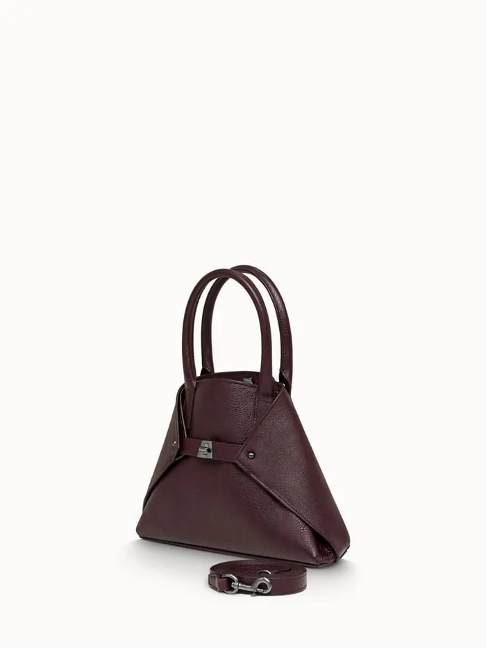 Little Messenger Bag In Leather With Graphite Colored Hardware Burgundy Women Akris Top Handle Bags
