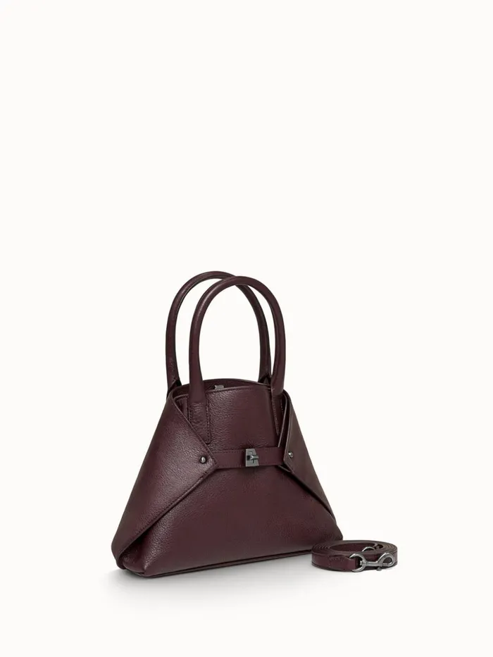 Little Messenger Bag In Leather With Graphite Colored Hardware Burgundy Women Akris Top Handle Bags