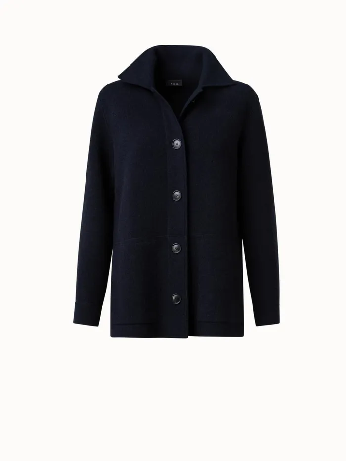 Long Cashmere Piqu Knit Jacket Navy Women Akris Knitwear