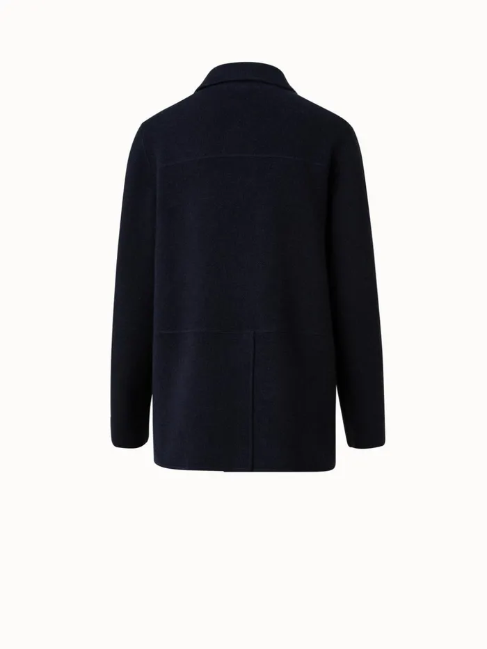 Long Cashmere Piqu Knit Jacket Navy Women Akris Knitwear