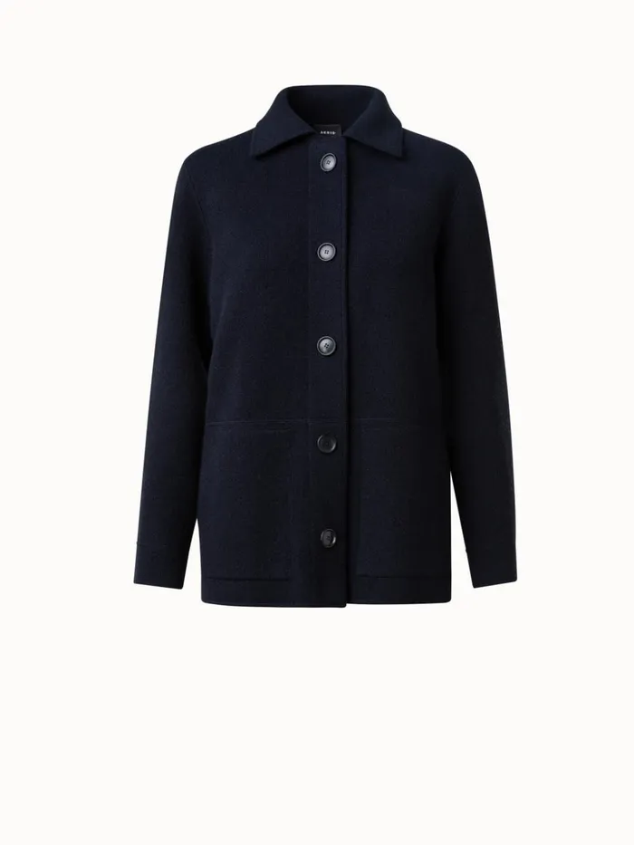 Long Cashmere Piqu Knit Jacket Navy Women Akris Knitwear