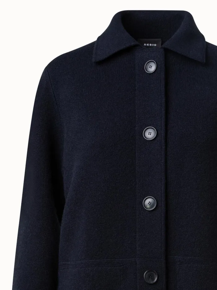Long Cashmere Piqu Knit Jacket Navy Women Akris Knitwear