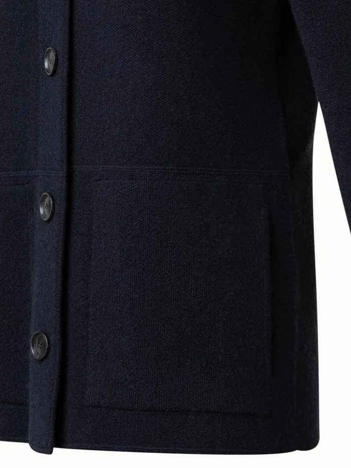 Long Cashmere Piqu Knit Jacket Navy Women Akris Knitwear