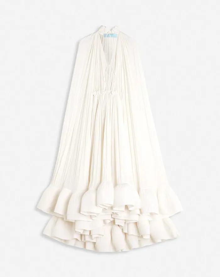 Long Charmeuse Ruffle Dress Off White Women Lanvin Dresses
