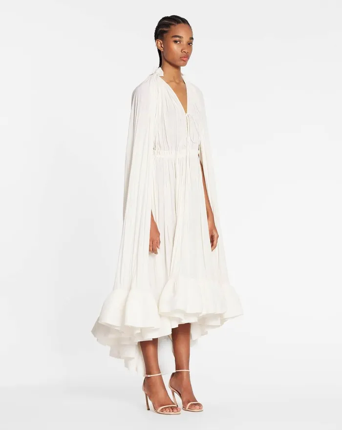 Long Charmeuse Ruffle Dress Off White Women Lanvin Dresses