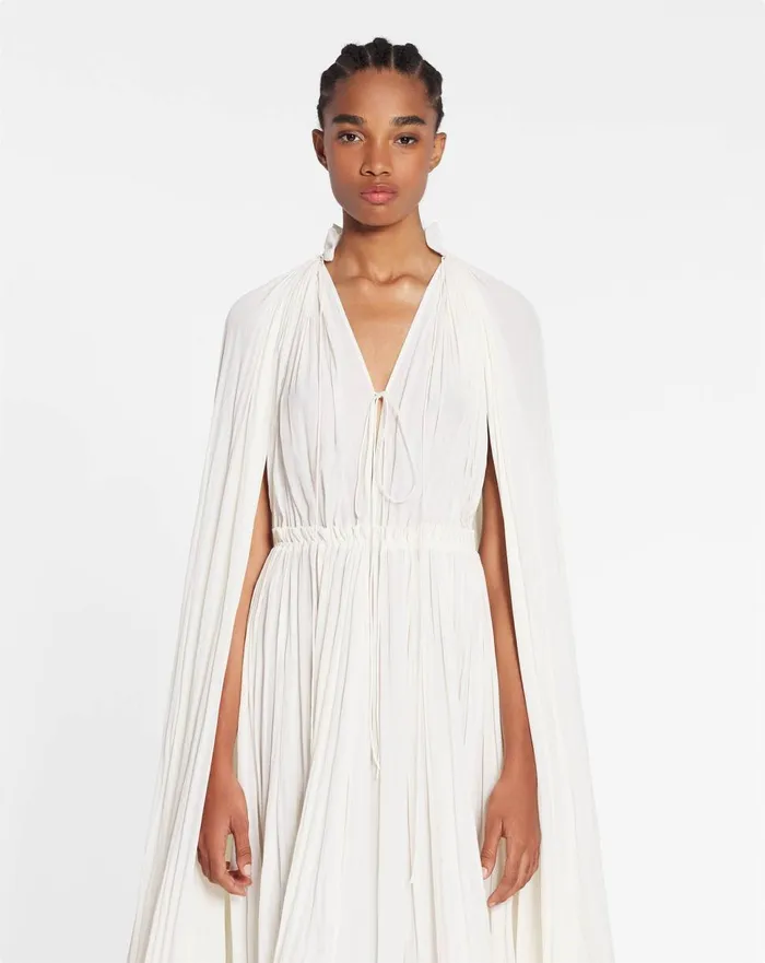 Long Charmeuse Ruffle Dress Off White Women Lanvin Dresses