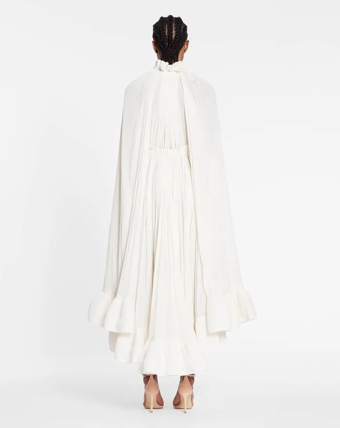 Long Charmeuse Ruffle Dress Off White Women Lanvin Dresses