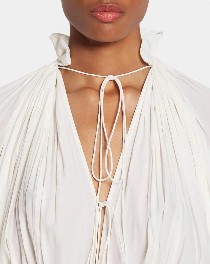 Long Charmeuse Ruffle Dress Off White Women Lanvin Dresses